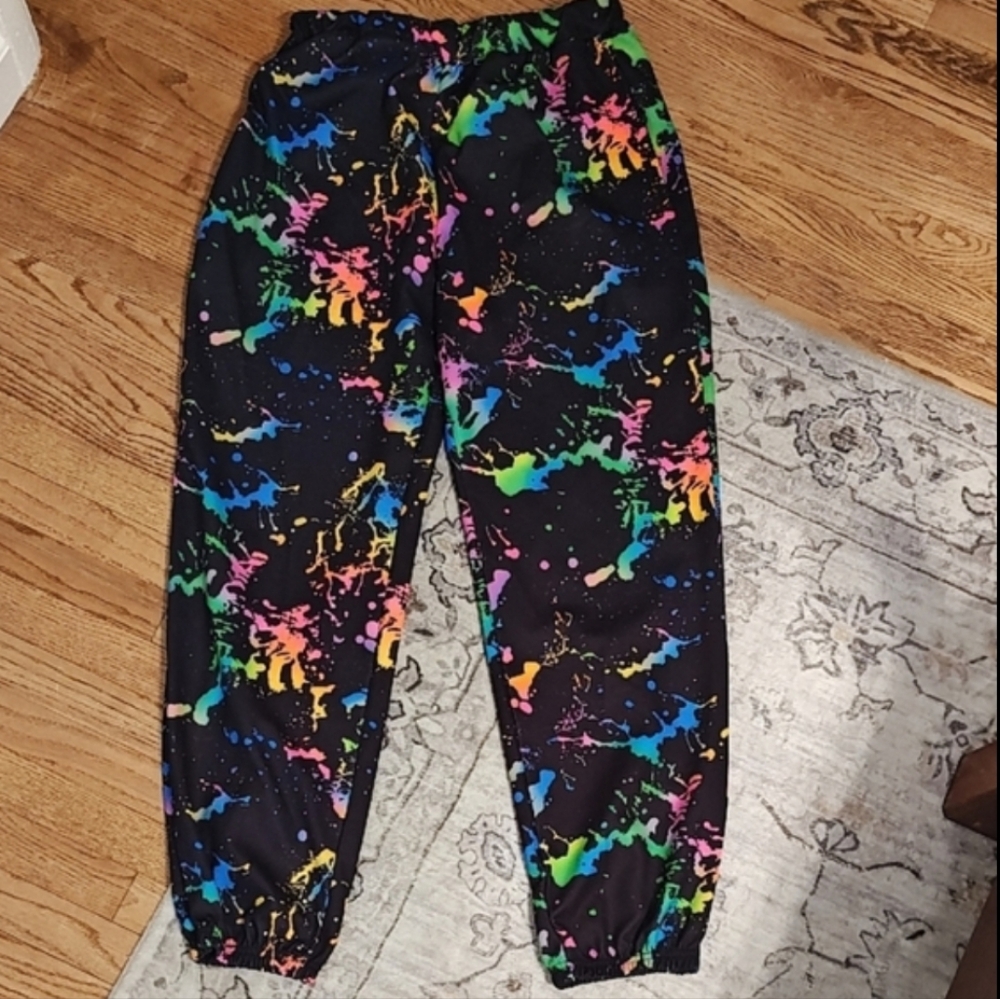 SHEIN Black Joggers with Neon Paint Splatter